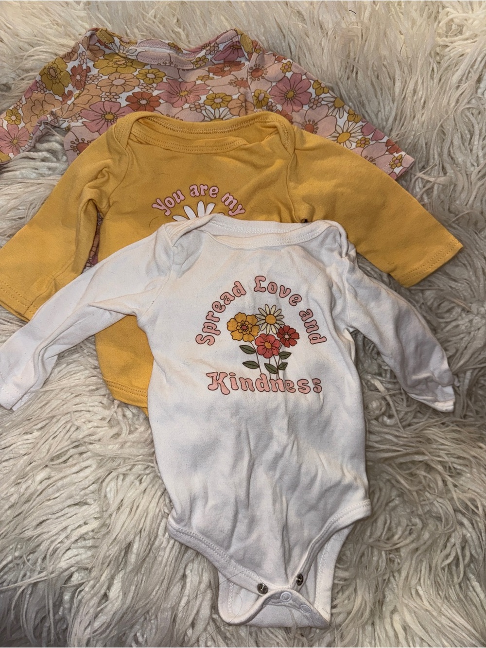 Spread Love and Kindness Floral Long-Sleeve Baby Bodysuit - White, Yellow, Pink